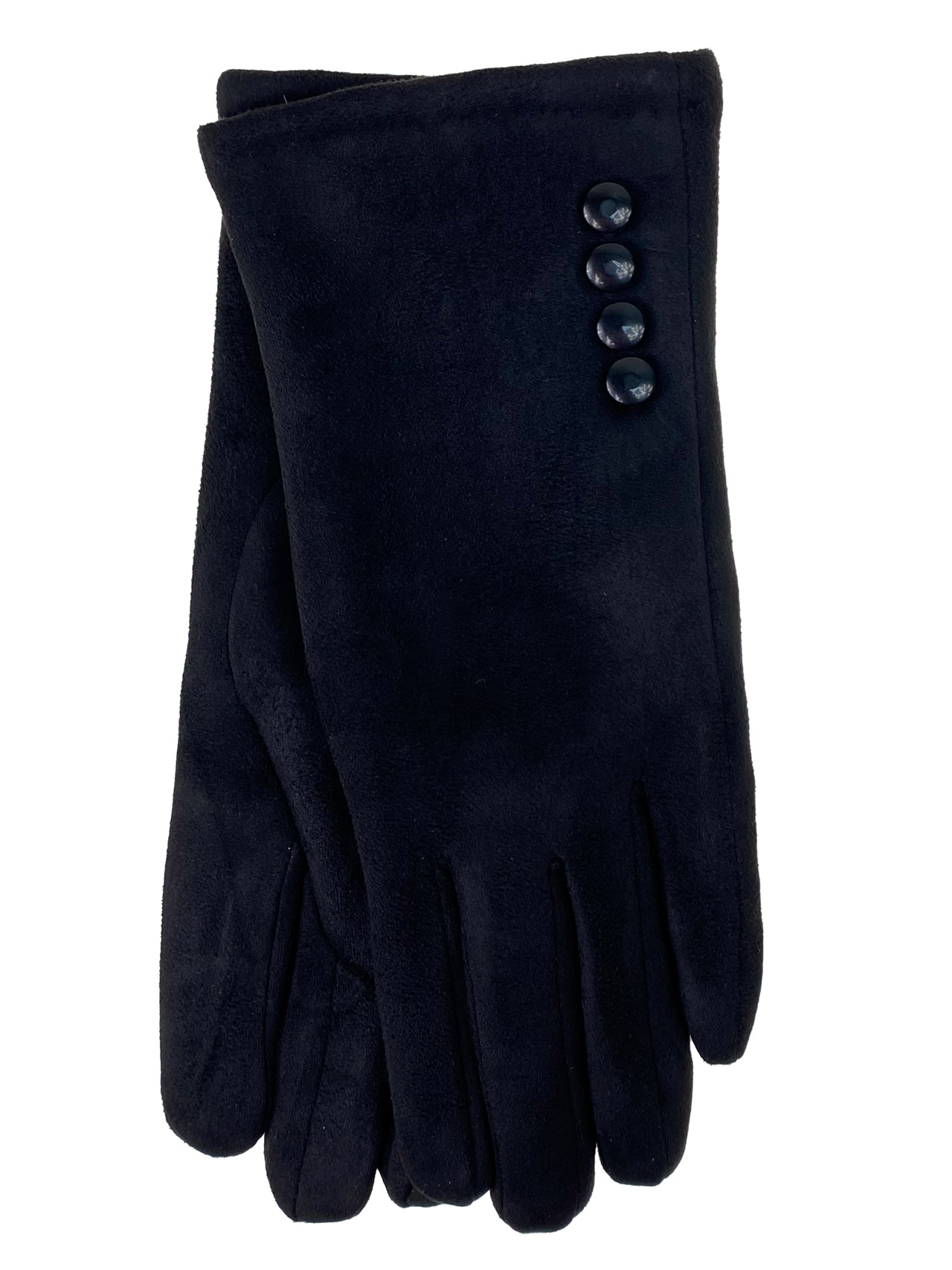 На фото 1 - Женские утепленные велюровые перчатки, цвет черный