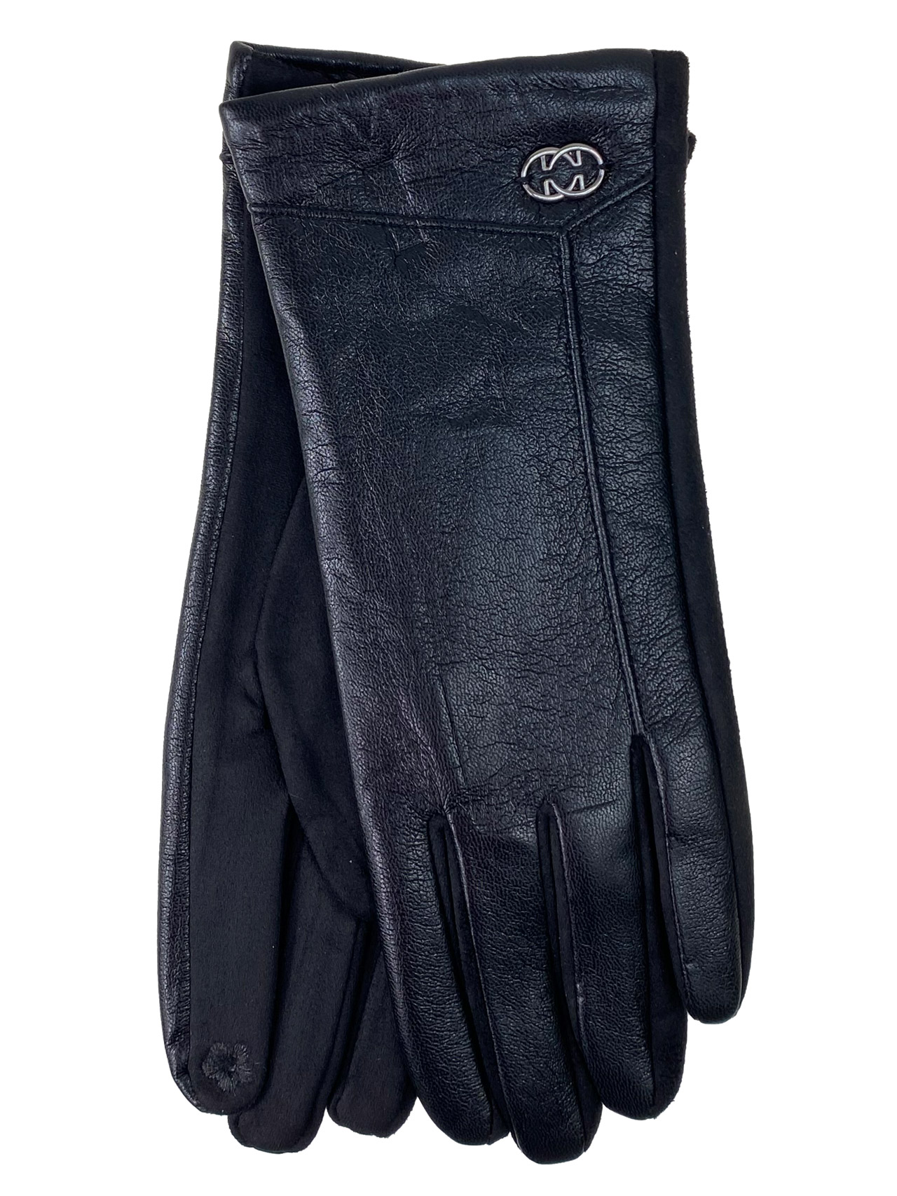 На фото 1 - Элегантные женские перчатки из кожи и велюра, цвет  черный