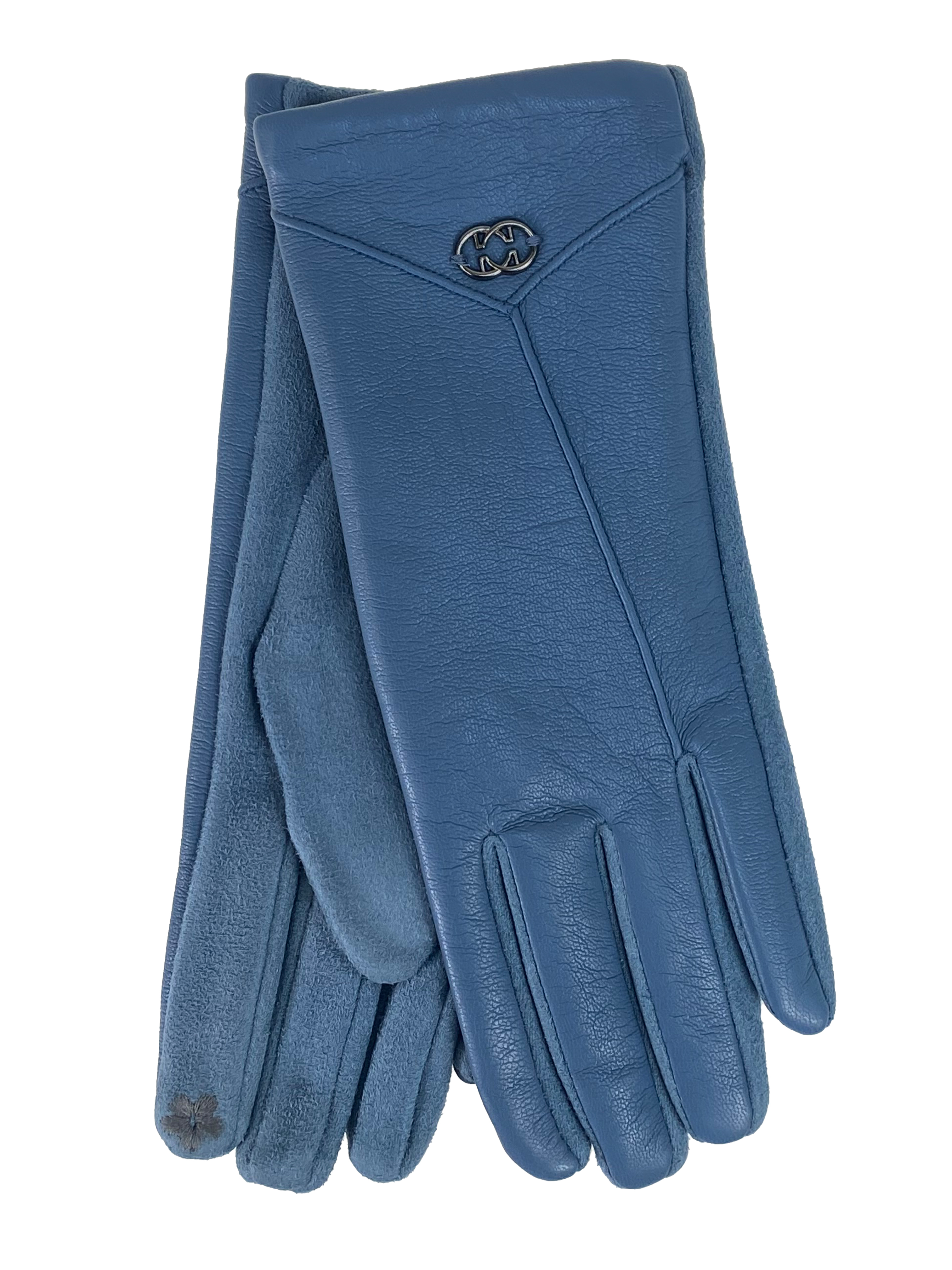 На фото 1 - Элегантные женские перчатки из кожи и велюра, цвет  голубой