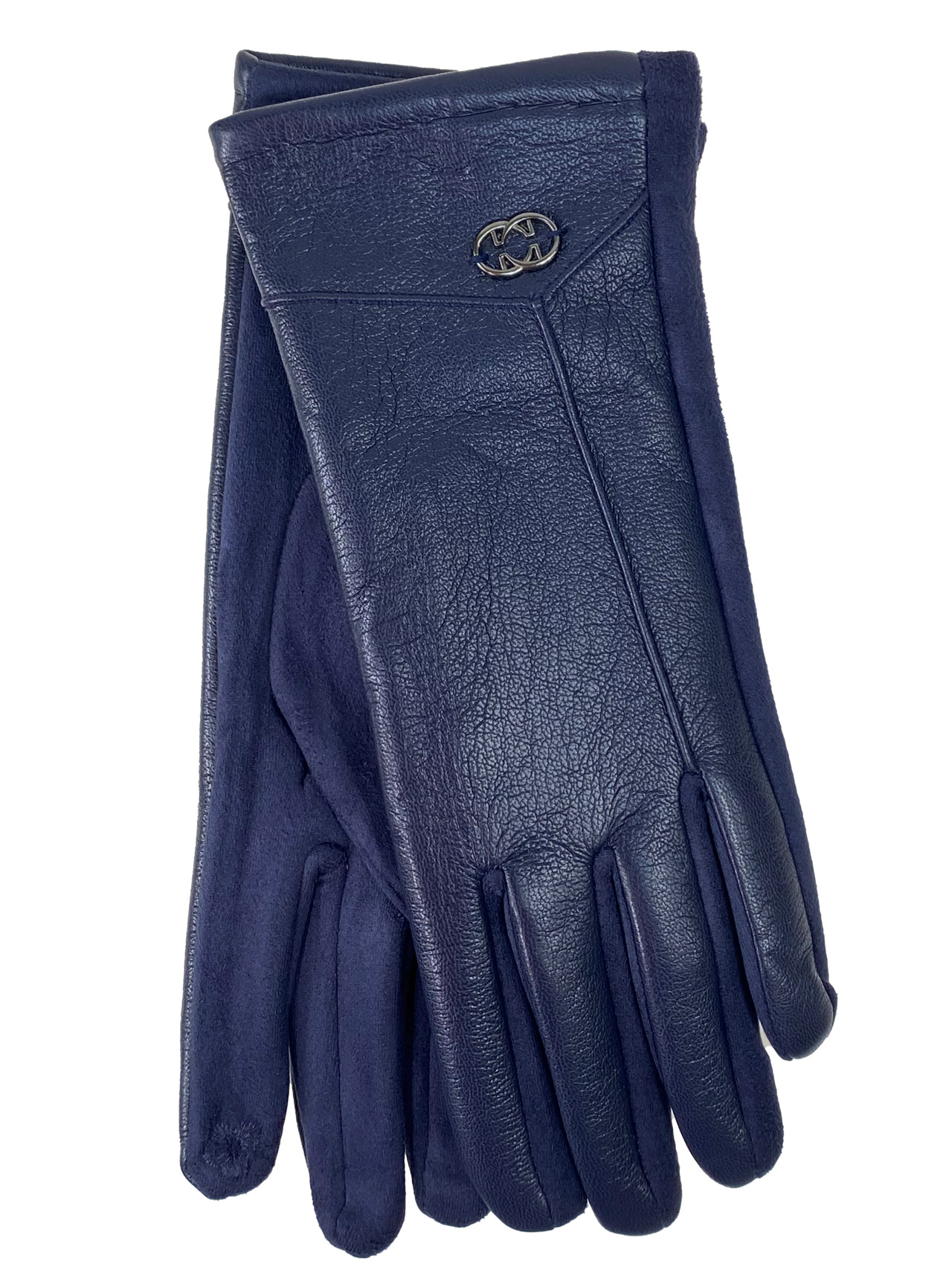 На фото 1 - Элегантные женские перчатки из кожи и велюра, цвет синий