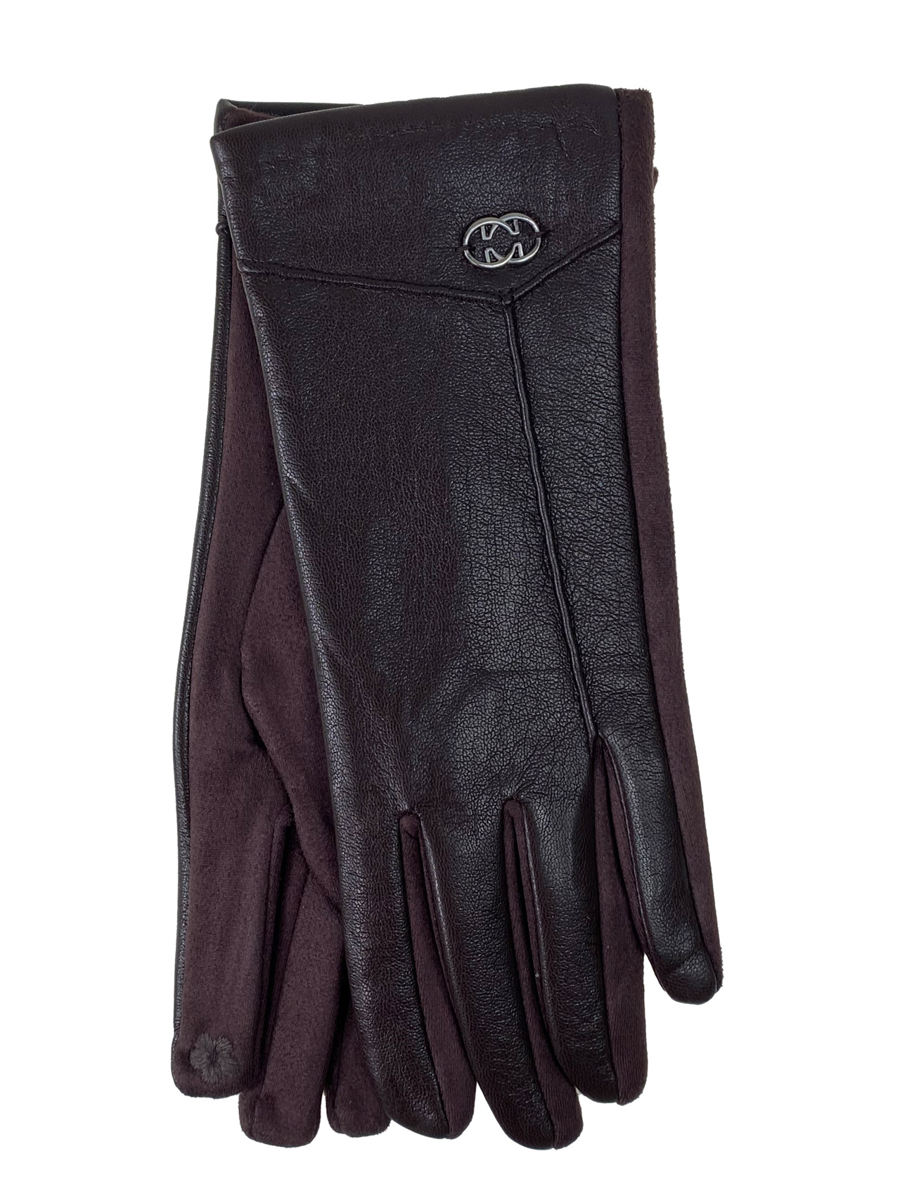 На фото 1 - Элегантные женские перчатки из кожи и велюра, цвет шоколад