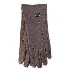 На фото 1 - Элегантные женские перчатки из кожи и велюра, цвет светло коричневый