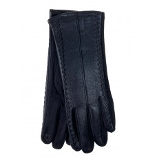 На фото 1 - Элегантные демисезонные перчатки из кожи и велюра, цвет черный