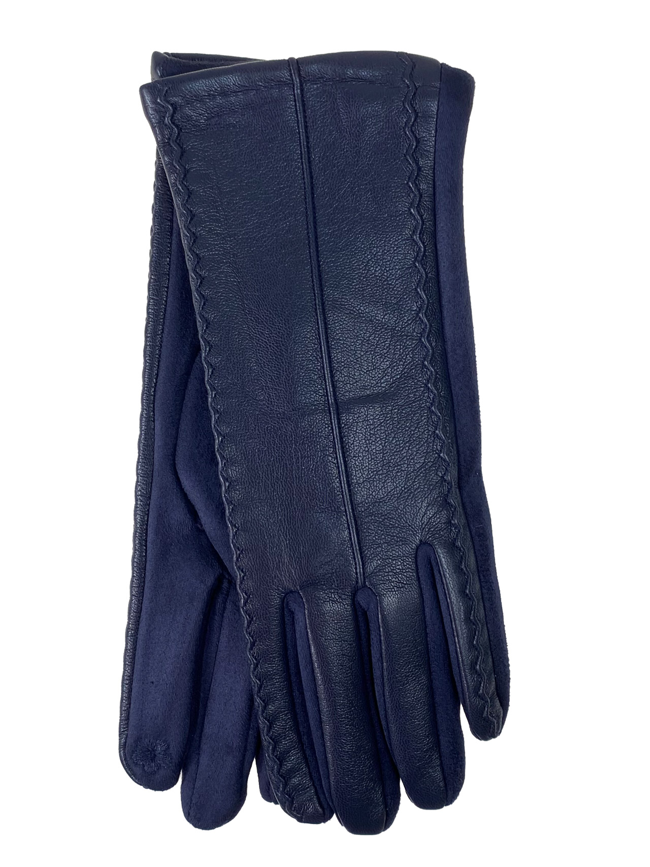 На фото 1 - Элегантные демисезонные перчатки из кожи и велюра, цвет синий