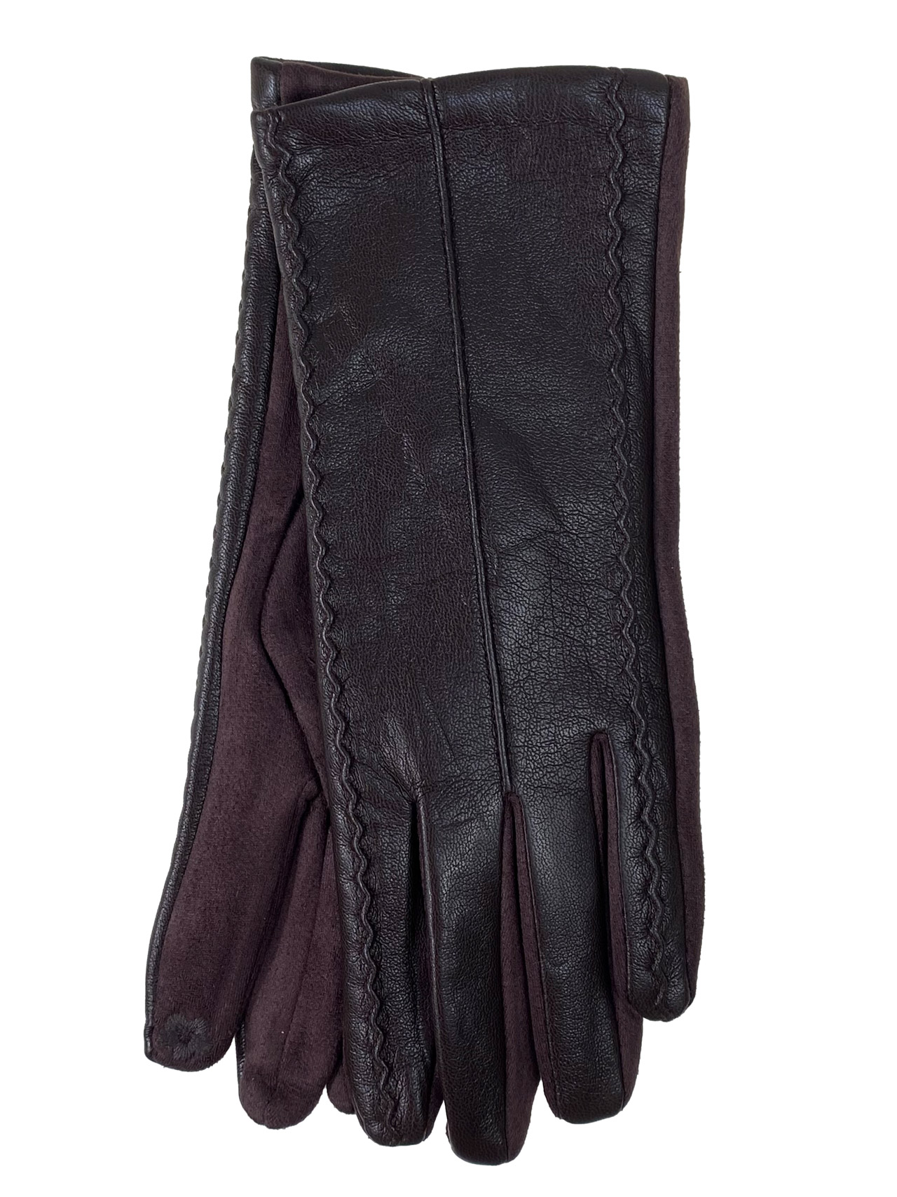 На фото 1 - Элегантные демисезонные перчатки из кожи и велюра, цвет шоколад
