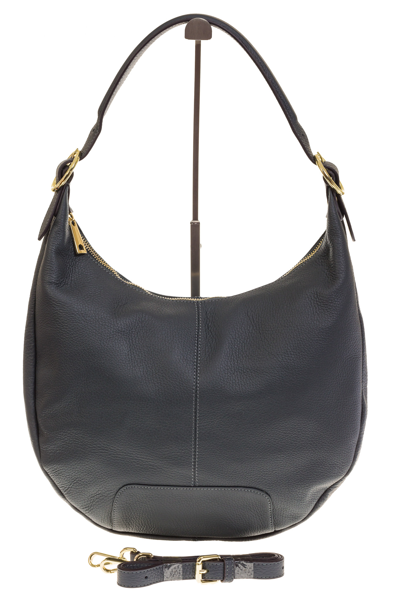 На фото 2 - Классическая женская сумка Хобо сине-серого цвета 1723