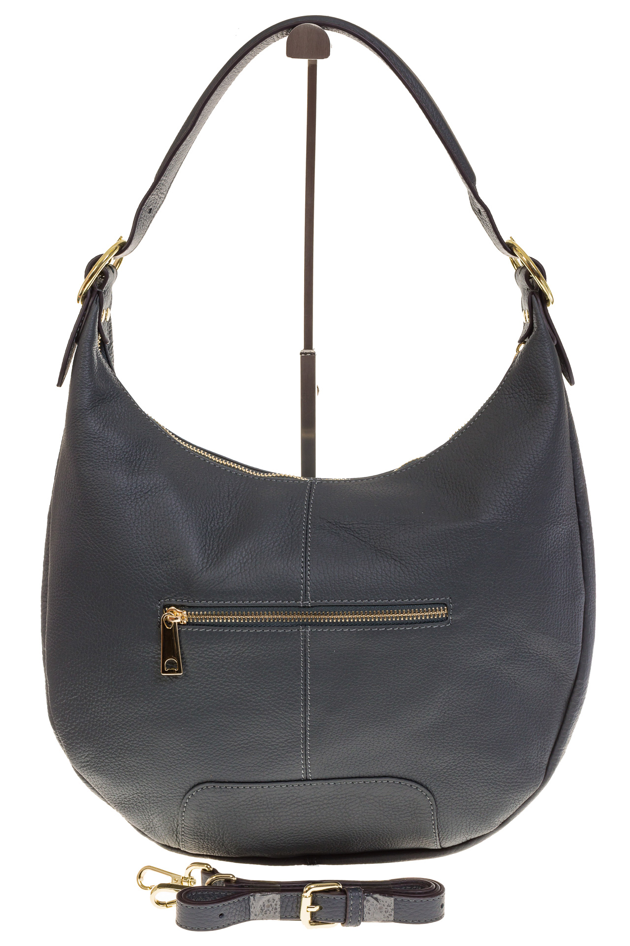 На фото 3 - Классическая женская сумка Хобо сине-серого цвета 1723