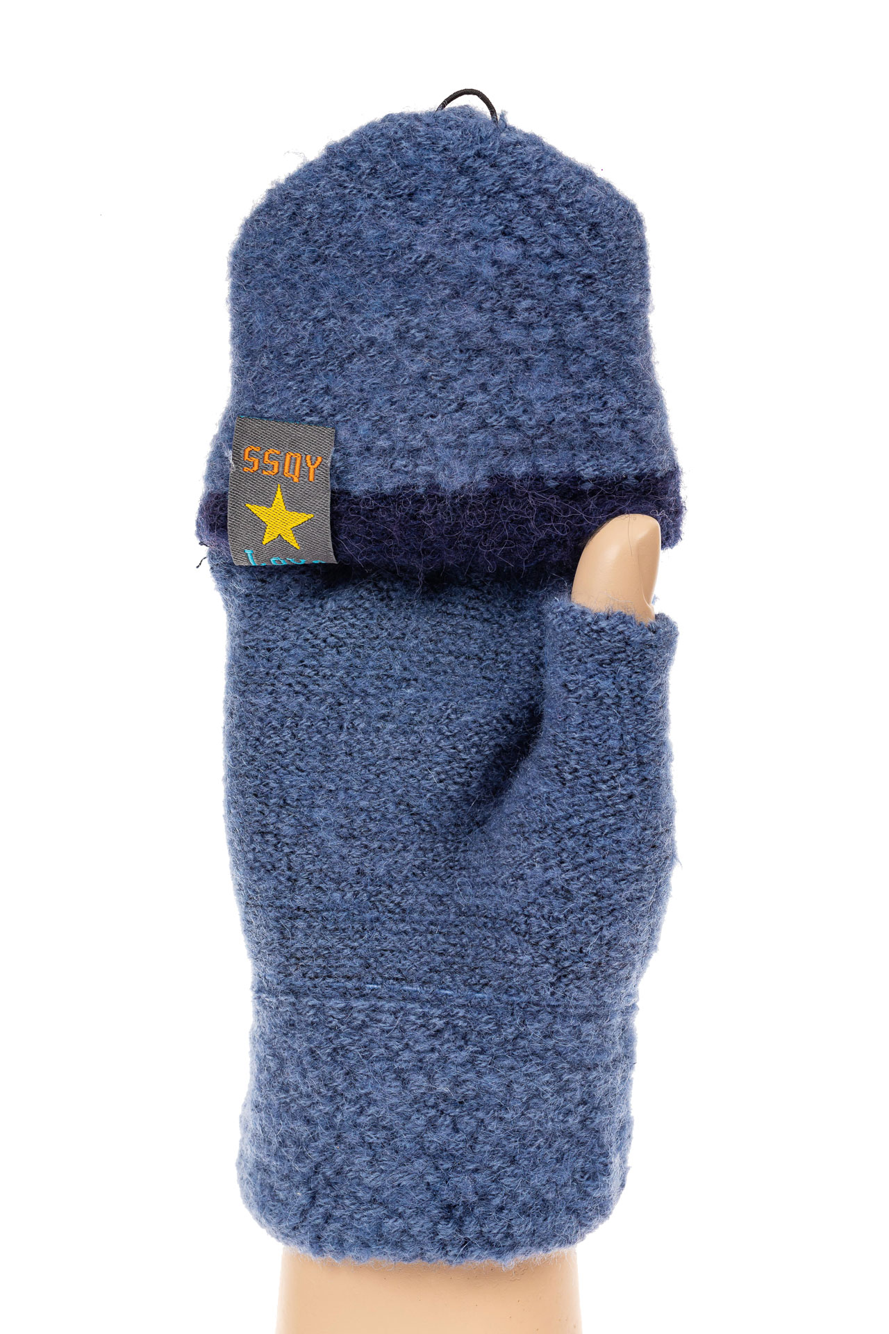 На фото 1 - Шерстяные перчатки без пальцев женские, митенки вязаные, цвет светло-синий