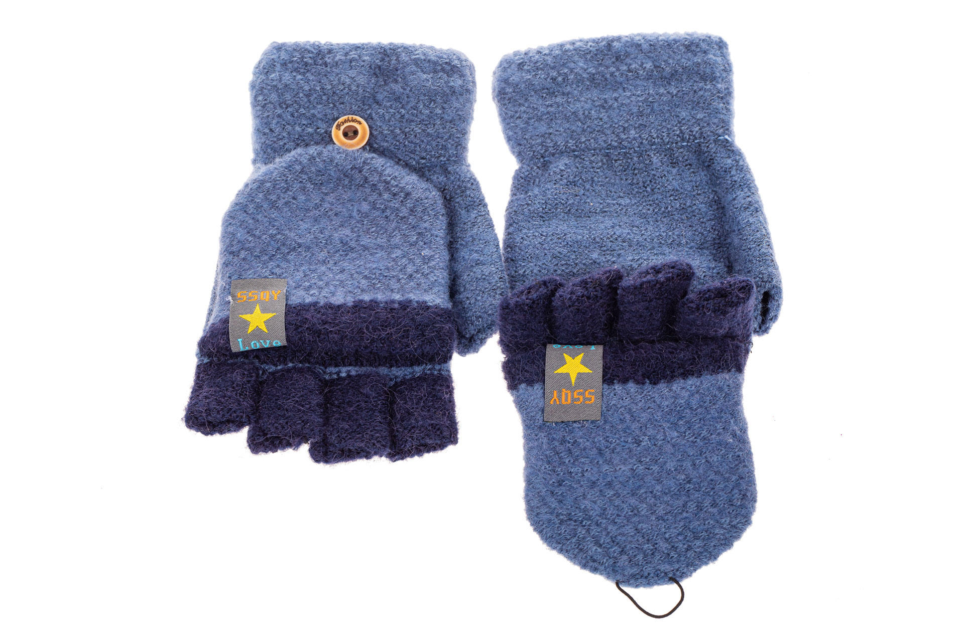 На фото 2 - Шерстяные перчатки без пальцев женские, митенки вязаные, цвет светло-синий