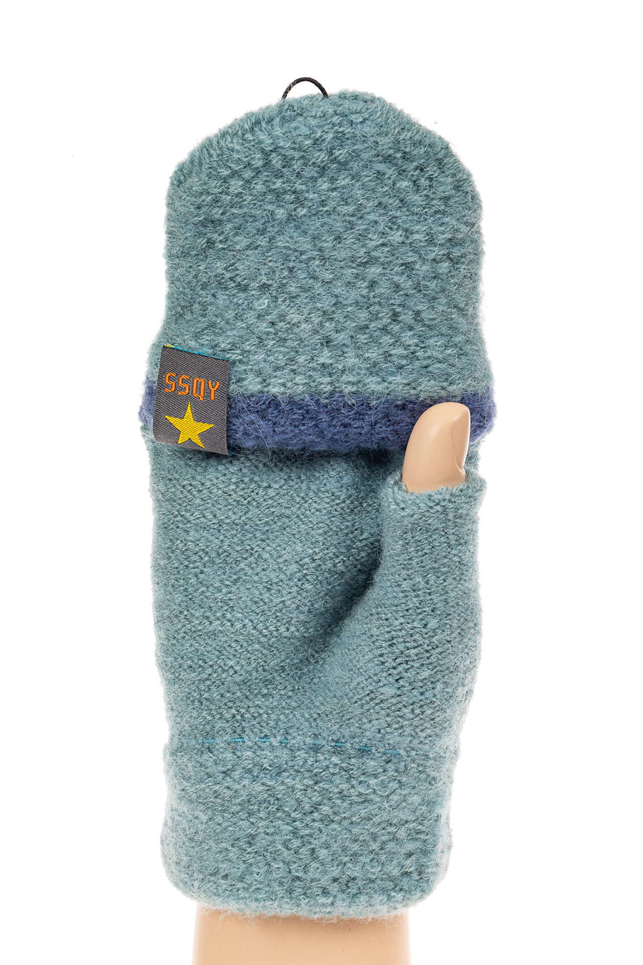На фото 1 - Перчатки без пальцев женские, митенки вязаные, цвет серо-синий