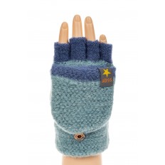 На фото 3 - Перчатки без пальцев женские, митенки вязаные, цвет серо-синий