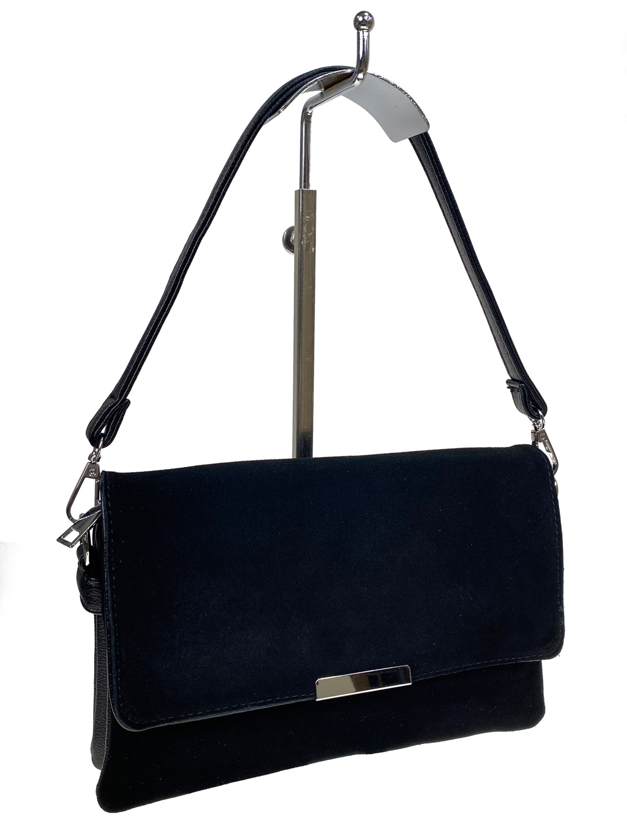 На фото 1 - Женская сумка клатч из натуральной замши и искусственной кожи, цвет черный