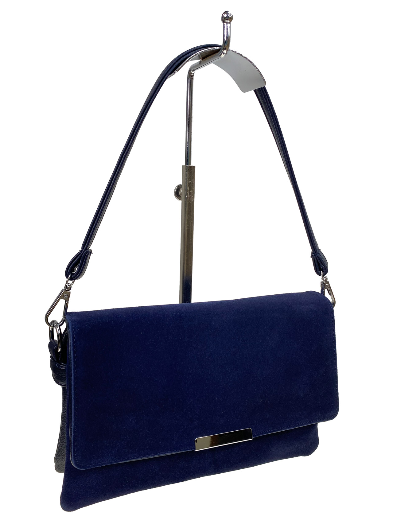 На фото 1 - Женская сумка клатч из натуральной замши и искусственной кожи, цвет синий