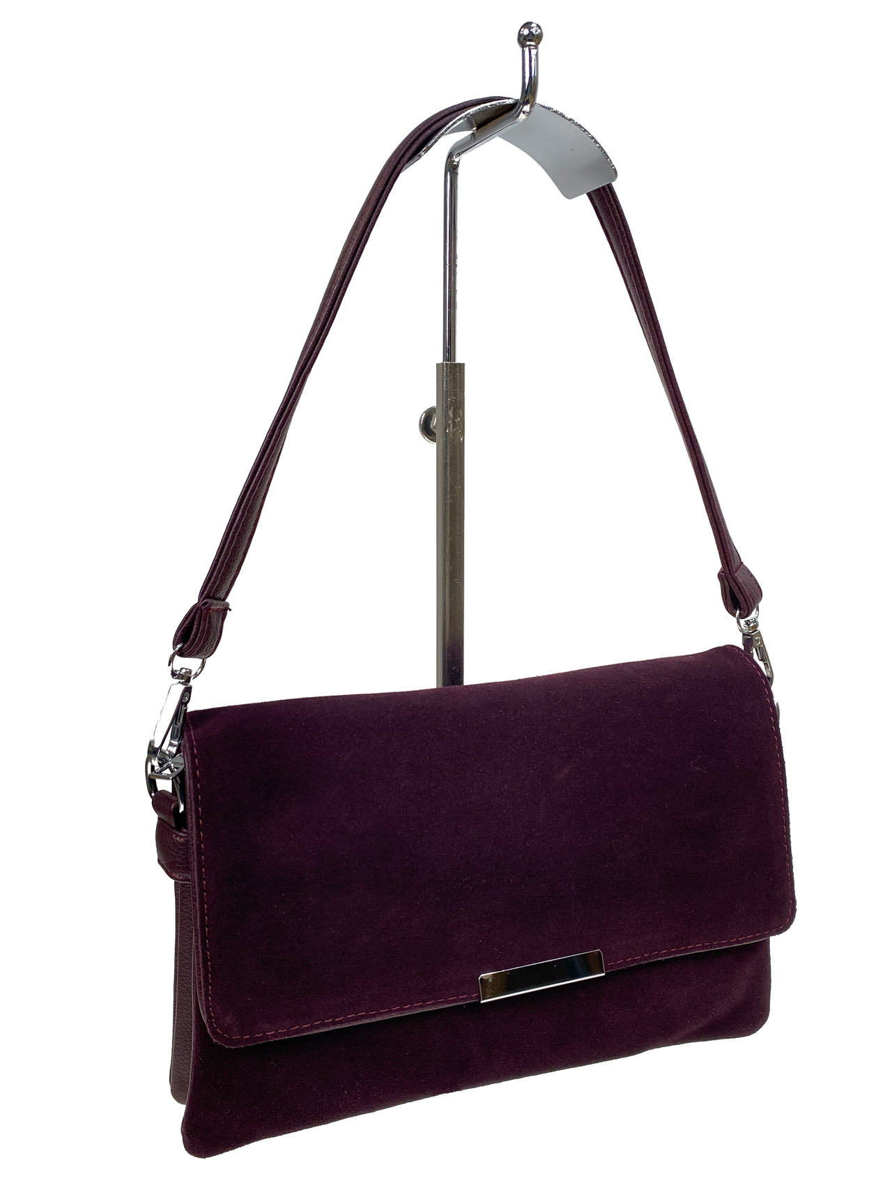 На фото 1 - Женская сумка клатч из натуральной замши и искусственной кожи, цвет бордовый