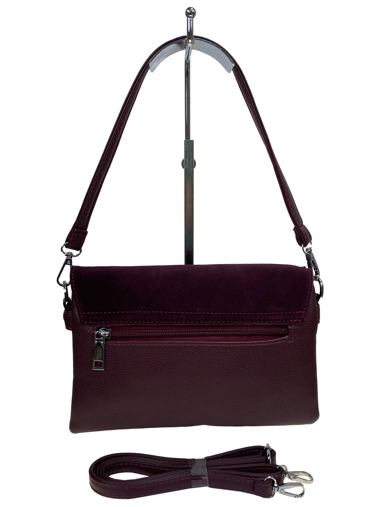 На фото 2 - Женская сумка клатч из натуральной замши и искусственной кожи, цвет бордовый