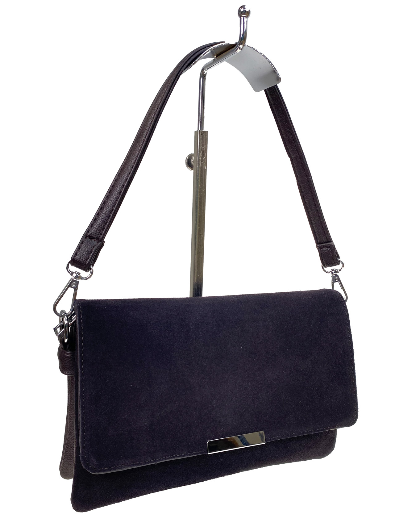 На фото 1 - Женская сумка клатч из натуральной замши и искусственной кожи, цвет шоколад