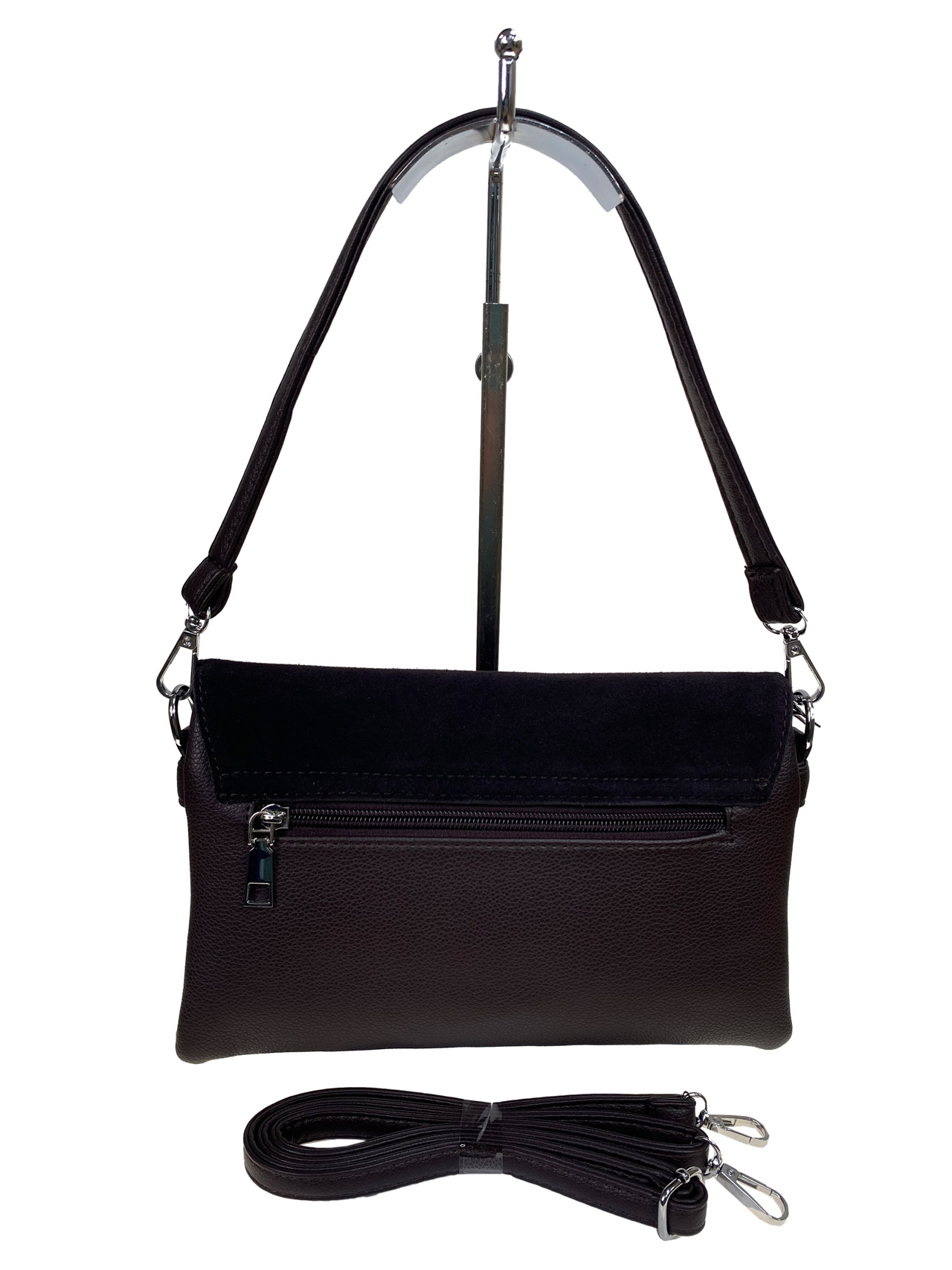 На фото 2 - Женская сумка клатч из натуральной замши и искусственной кожи, цвет шоколад