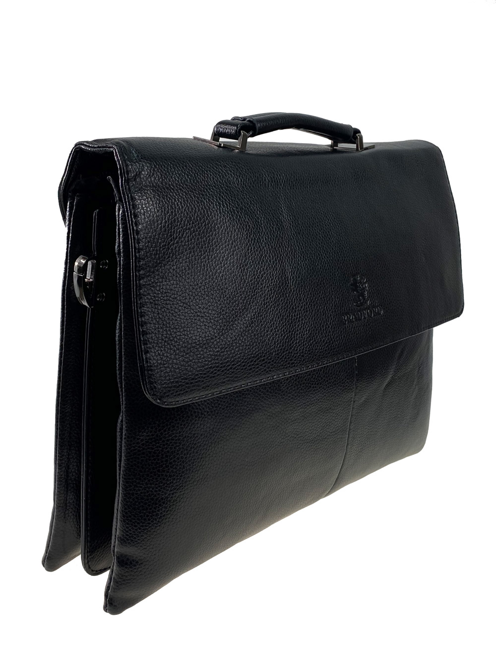На фото 1 - Мужская сумка-портфель из фактурной искусственной кожи, цвет чёрный