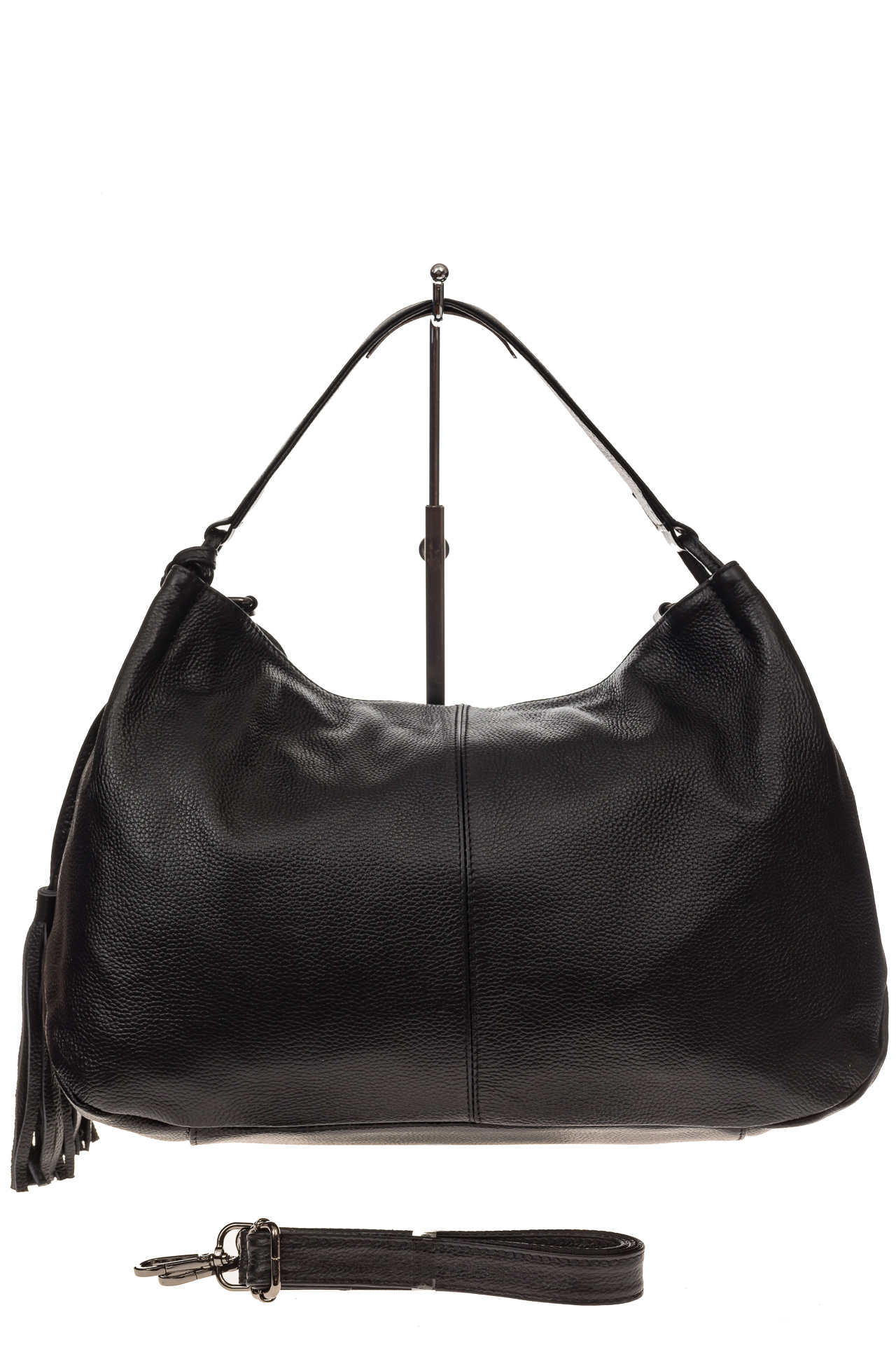 На фото 2 - Мягкая женская сумка из натуральной кожи, цвет черный