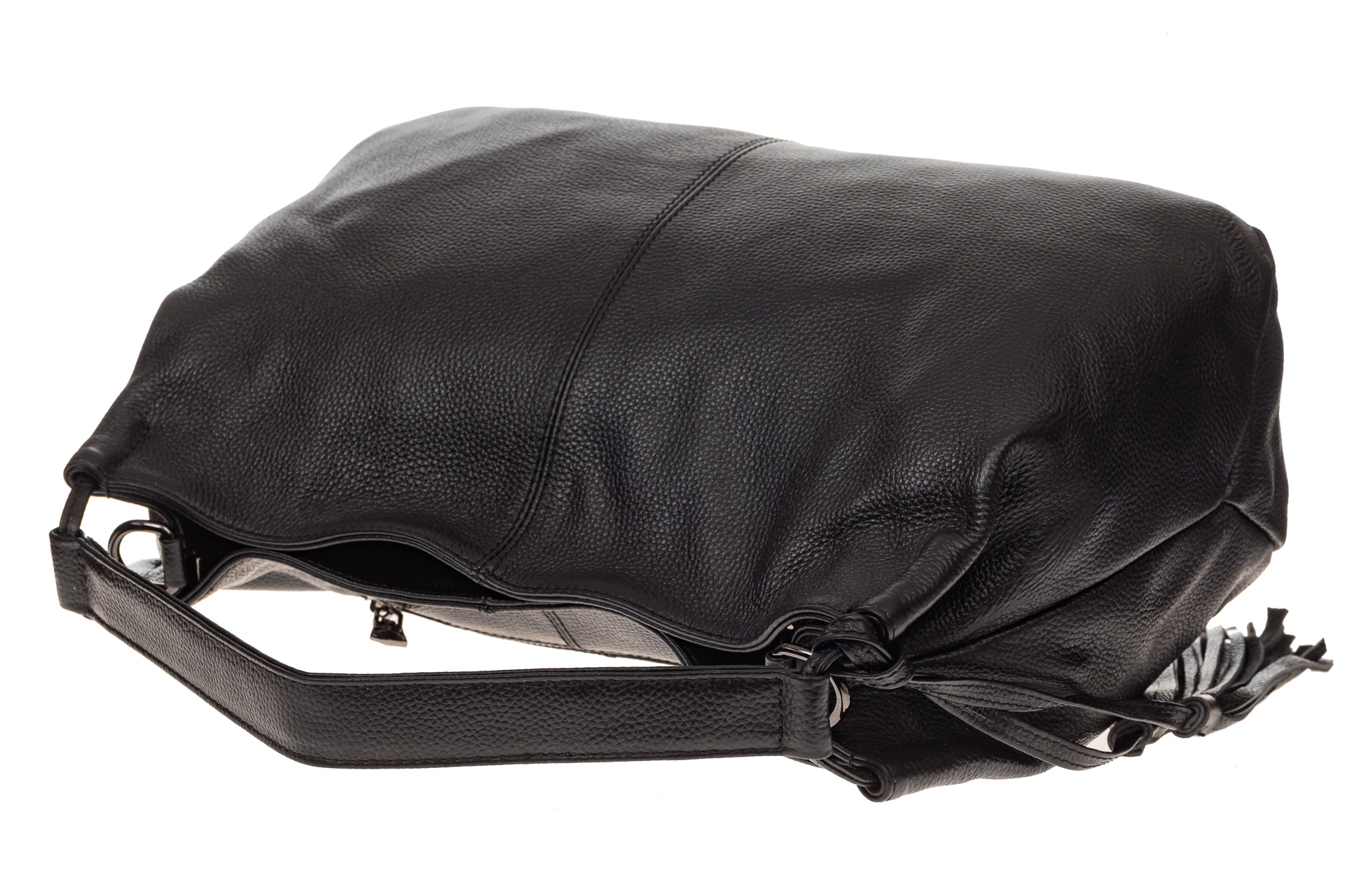На фото 4 - Мягкая женская сумка из натуральной кожи, цвет черный