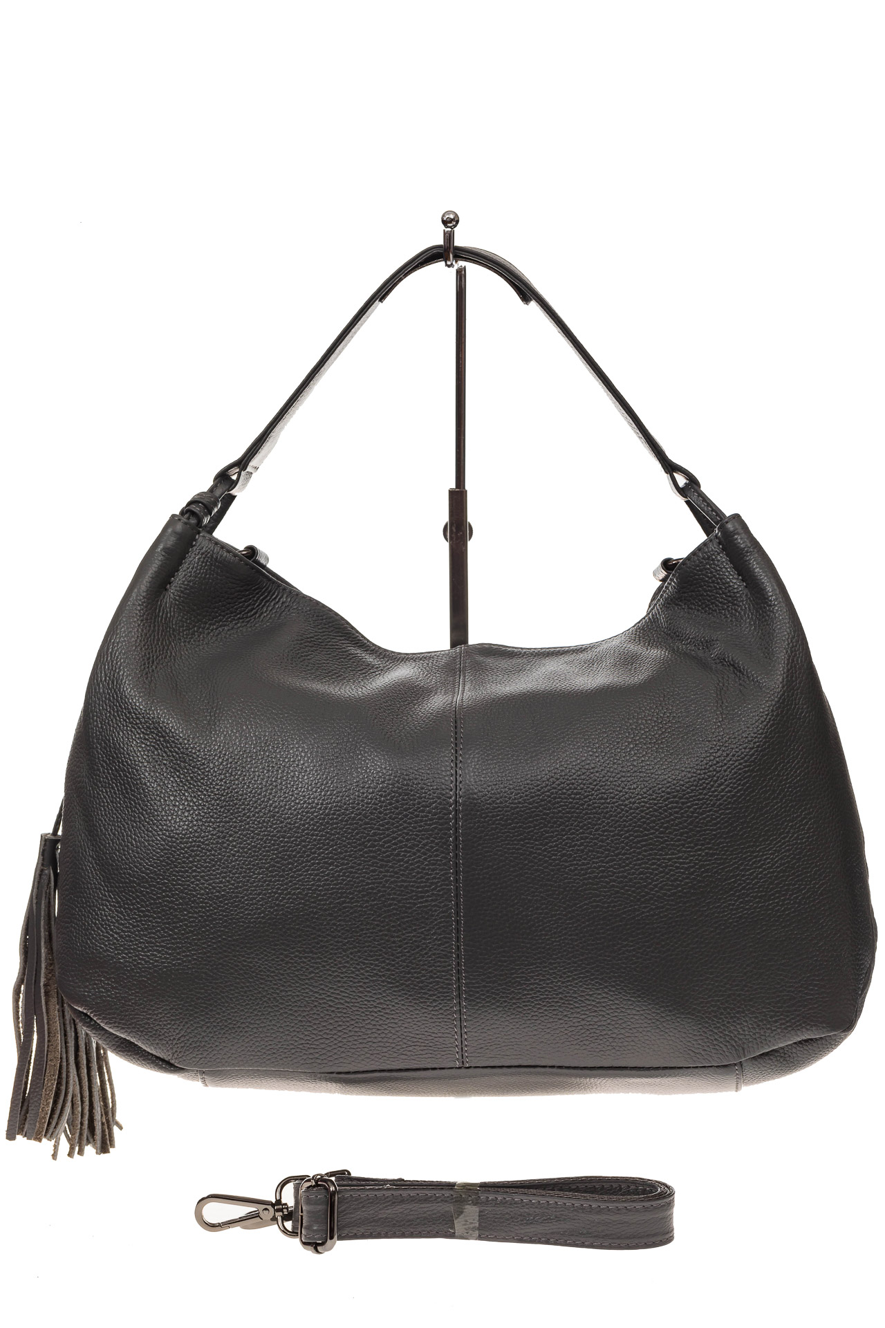 На фото 2 - Мягкая женская сумка из натуральной кожи, цвет серый