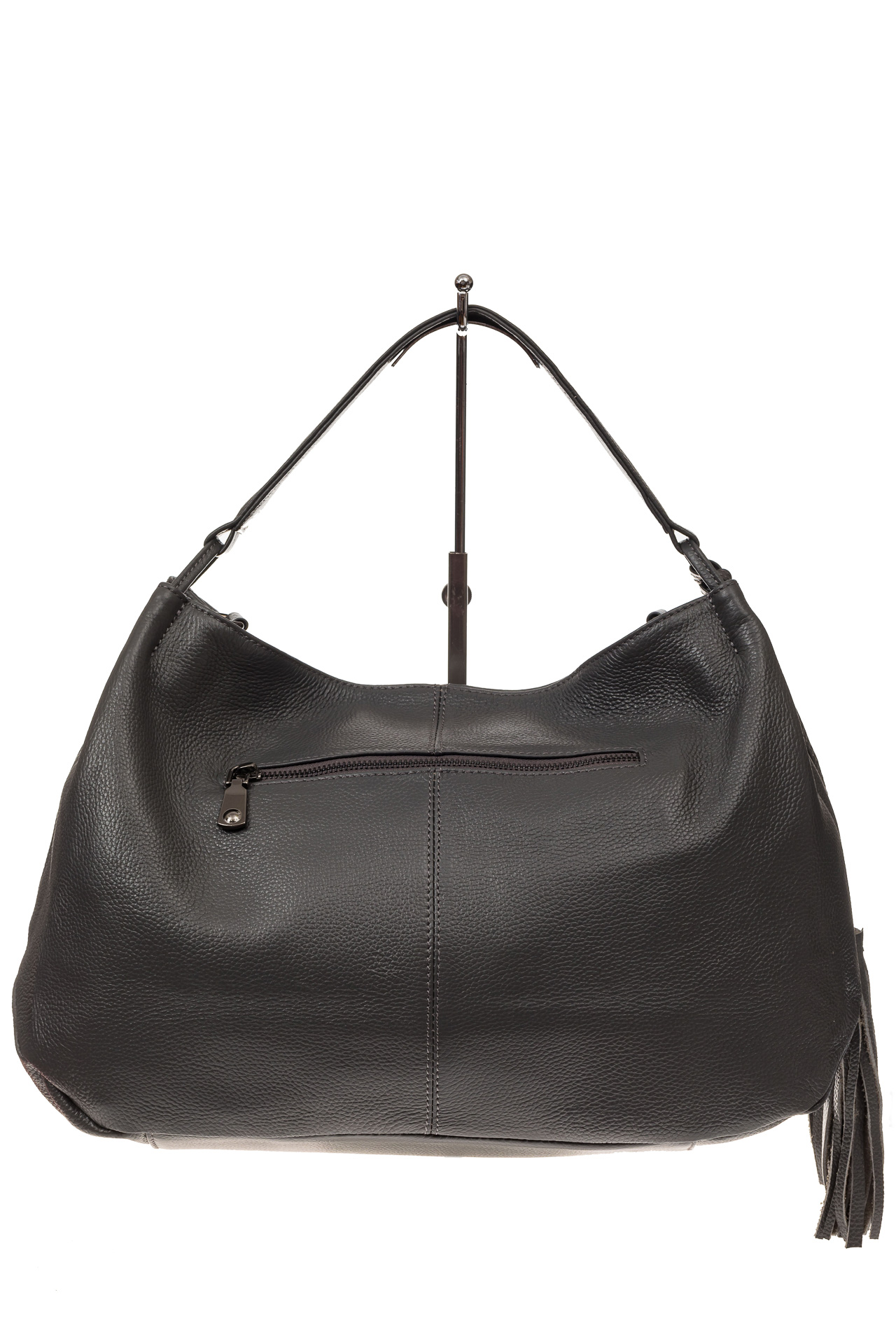 На фото 3 - Мягкая женская сумка из натуральной кожи, цвет серый