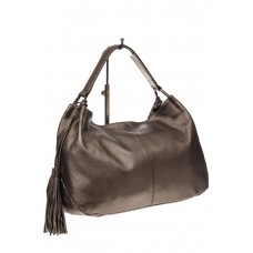 На фото 1 - Мягкая женская сумка из натуральной кожи, цвет бронза