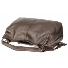 На фото 4 - Мягкая женская сумка из натуральной кожи, цвет бронза
