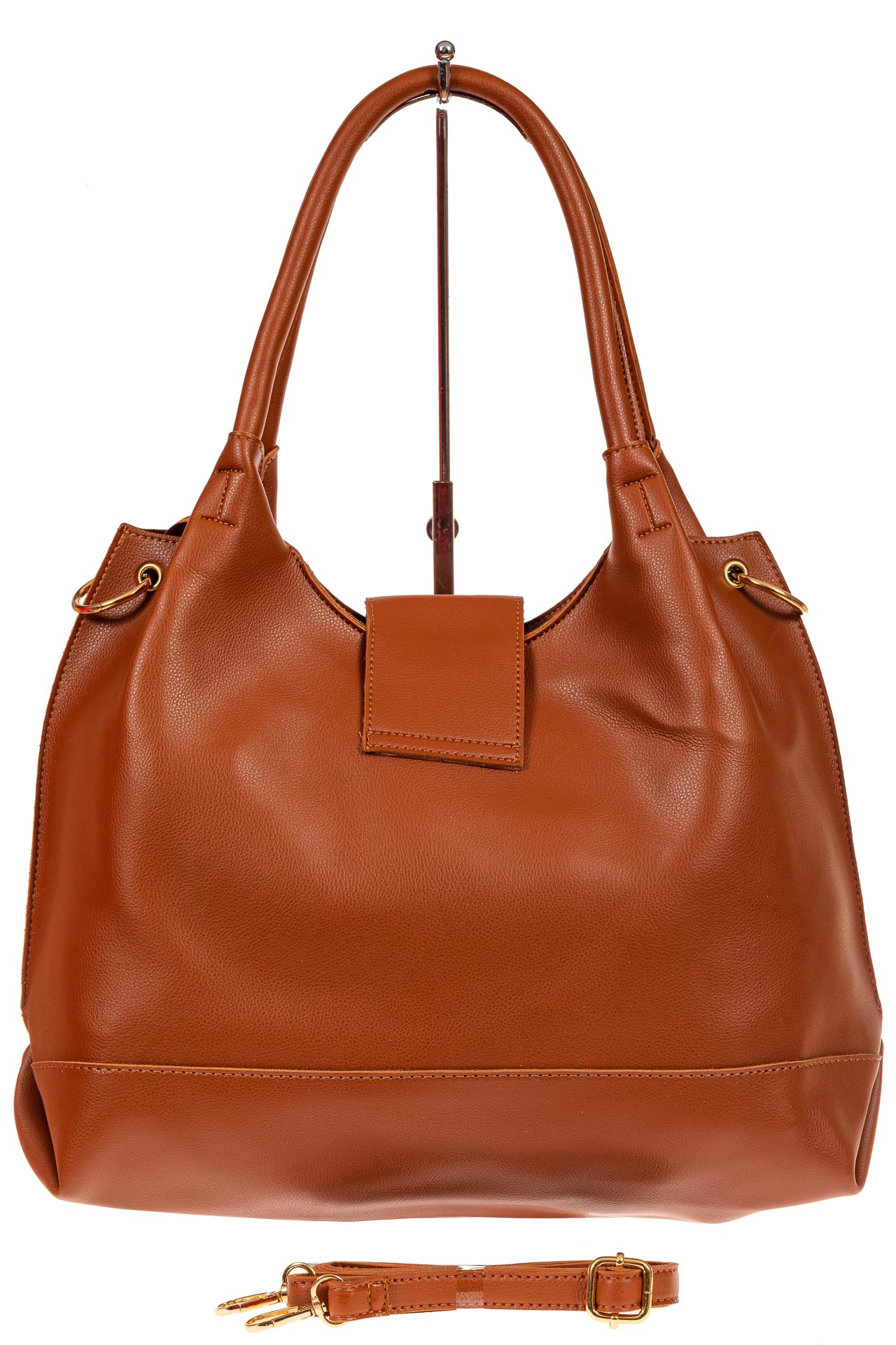 На фото 3 - Большая сумка шоппер из искусственной кожи, цвет рыже-коричневый