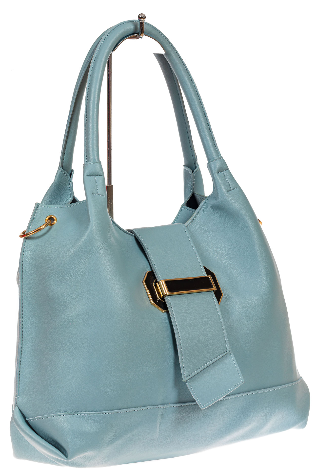 На фото 1 - Большая сумка шоппер из искусственной кожи, цвет голубой