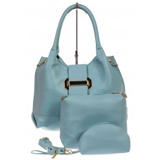На фото 2 - Большая сумка шоппер из искусственной кожи, цвет голубой