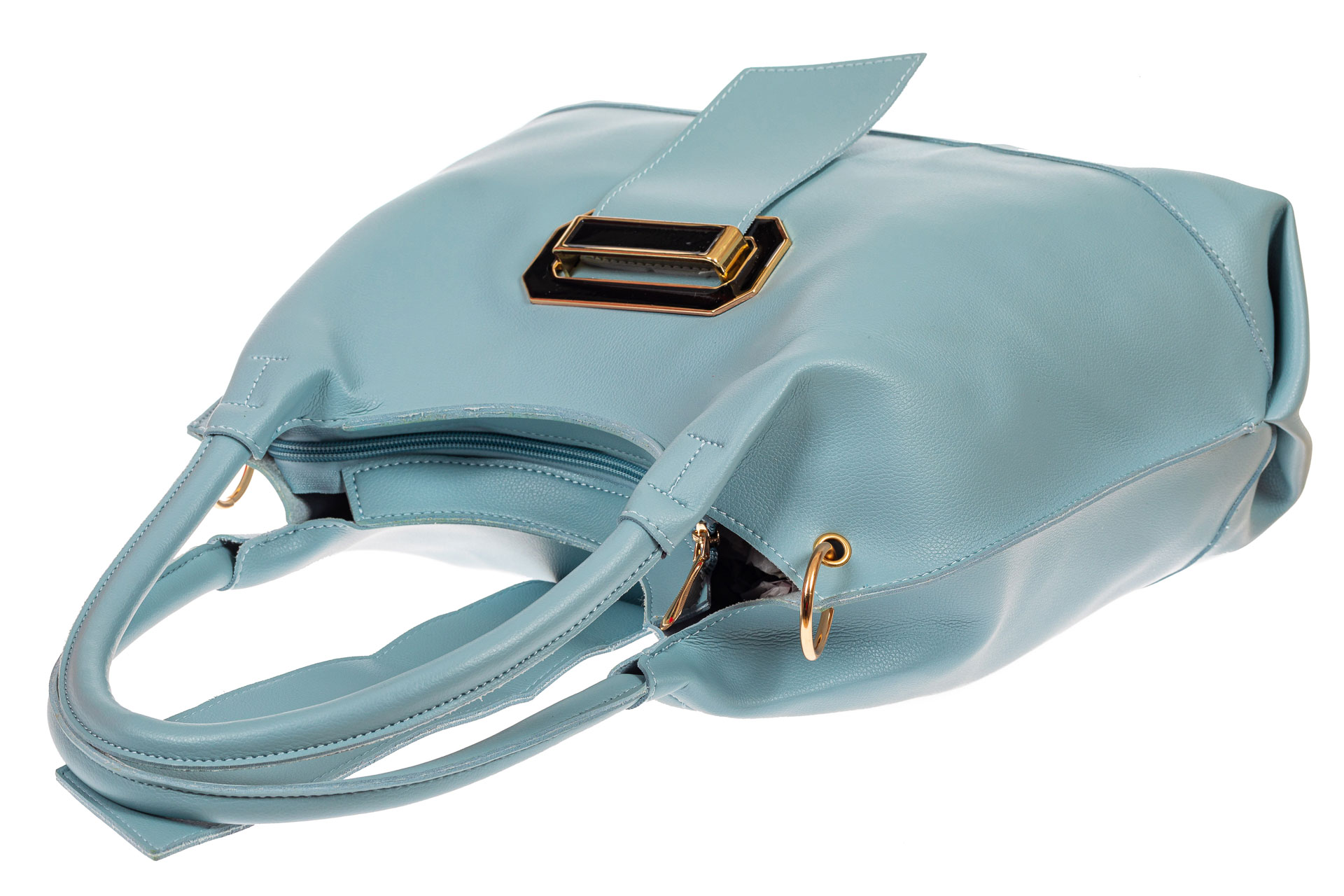 На фото 4 - Большая сумка шоппер из искусственной кожи, цвет голубой