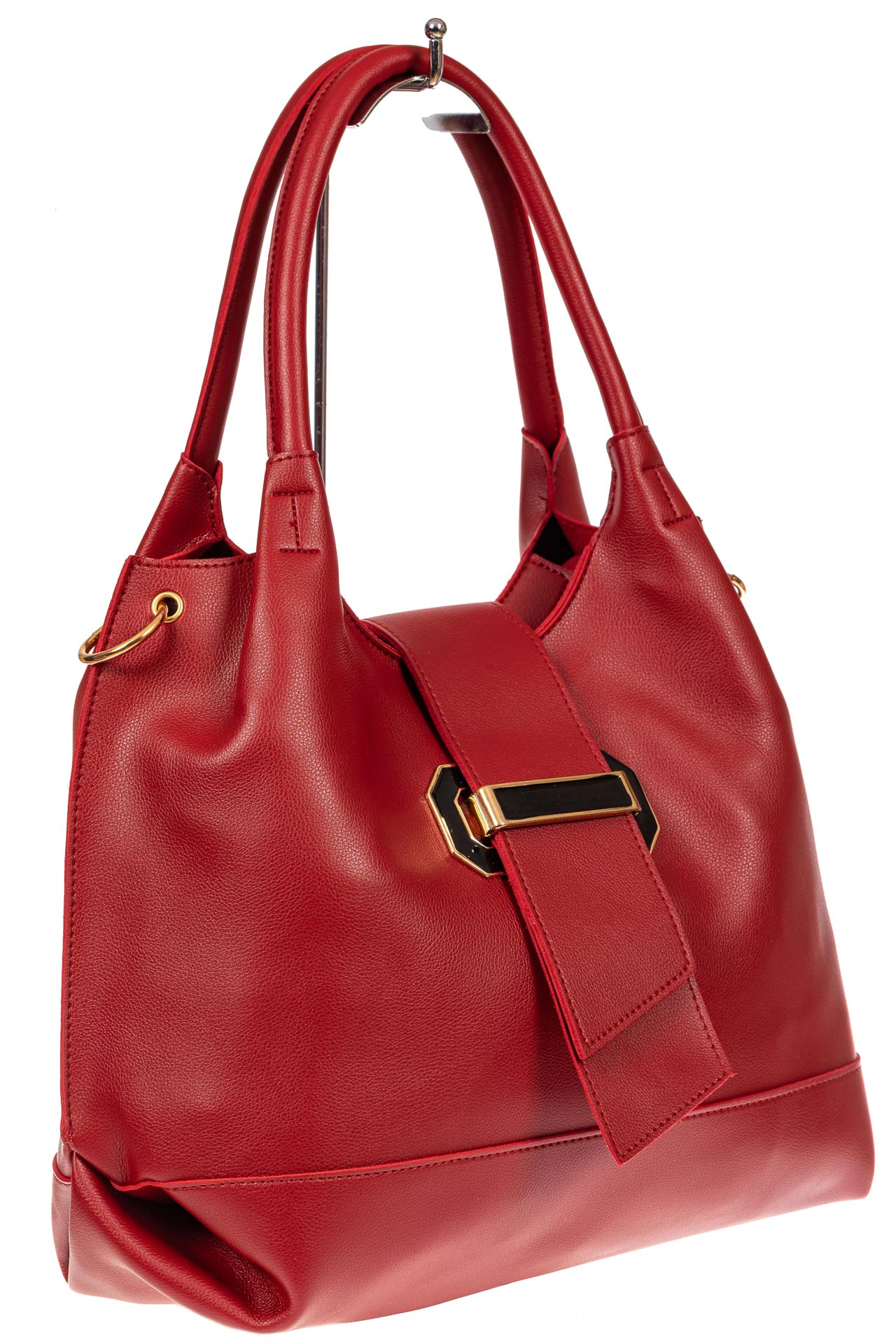 На фото 1 - Большая сумка шоппер из искусственной кожи, цвет красный