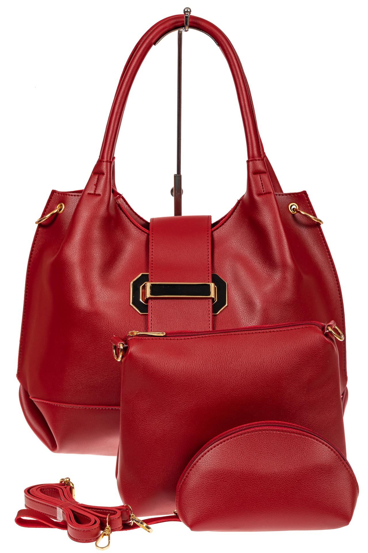 На фото 2 - Большая сумка шоппер из искусственной кожи, цвет красный