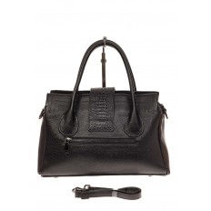 На фото 2 - Женская сумка с гортом из крокодила, цвет черный
