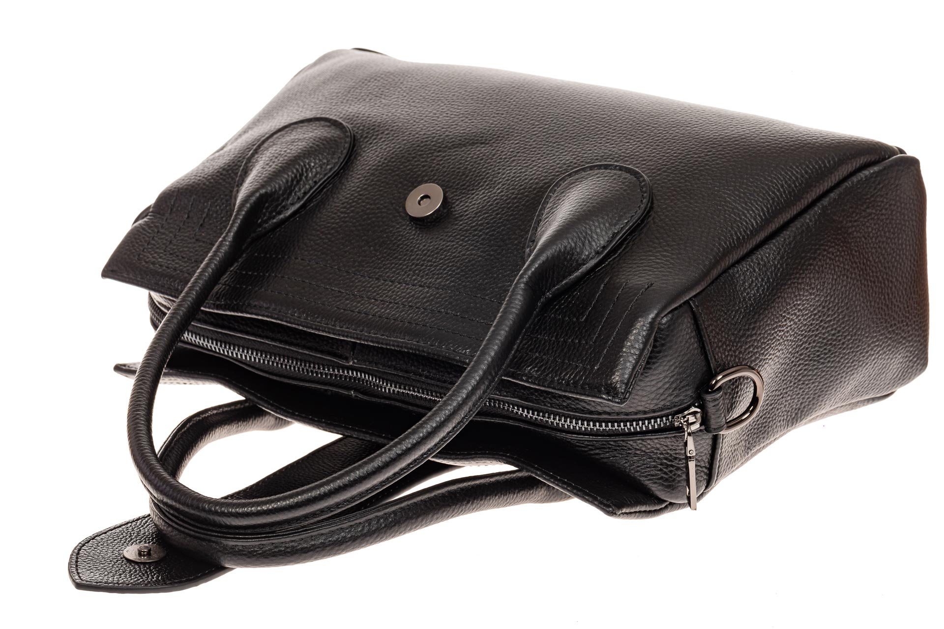 На фото 3 - Женская сумка с гортом из крокодила, цвет черный