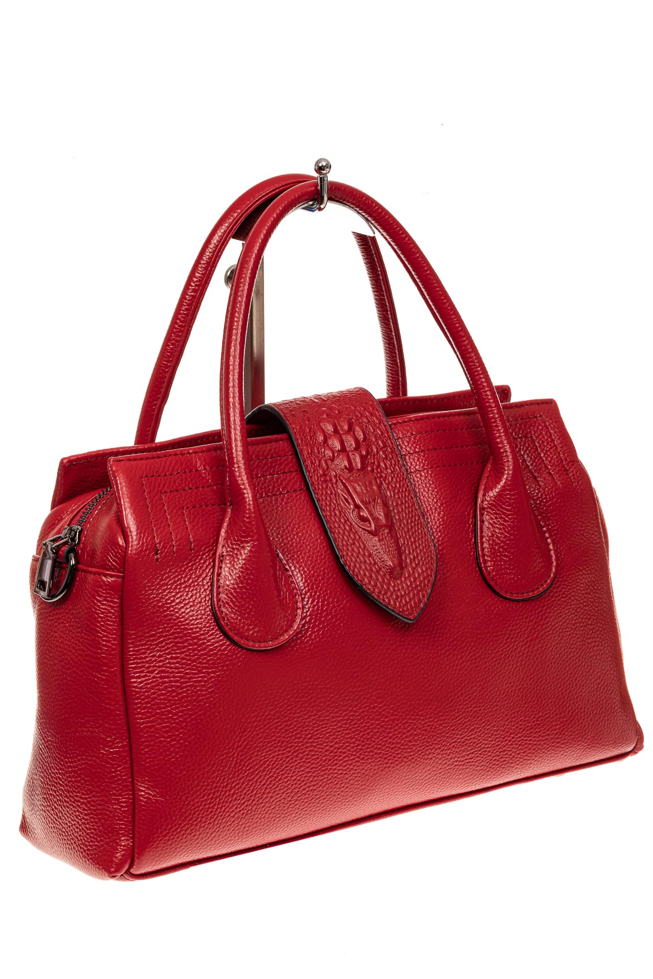 На фото 1 - Женская сумка с гортом из крокодила, цвет красный