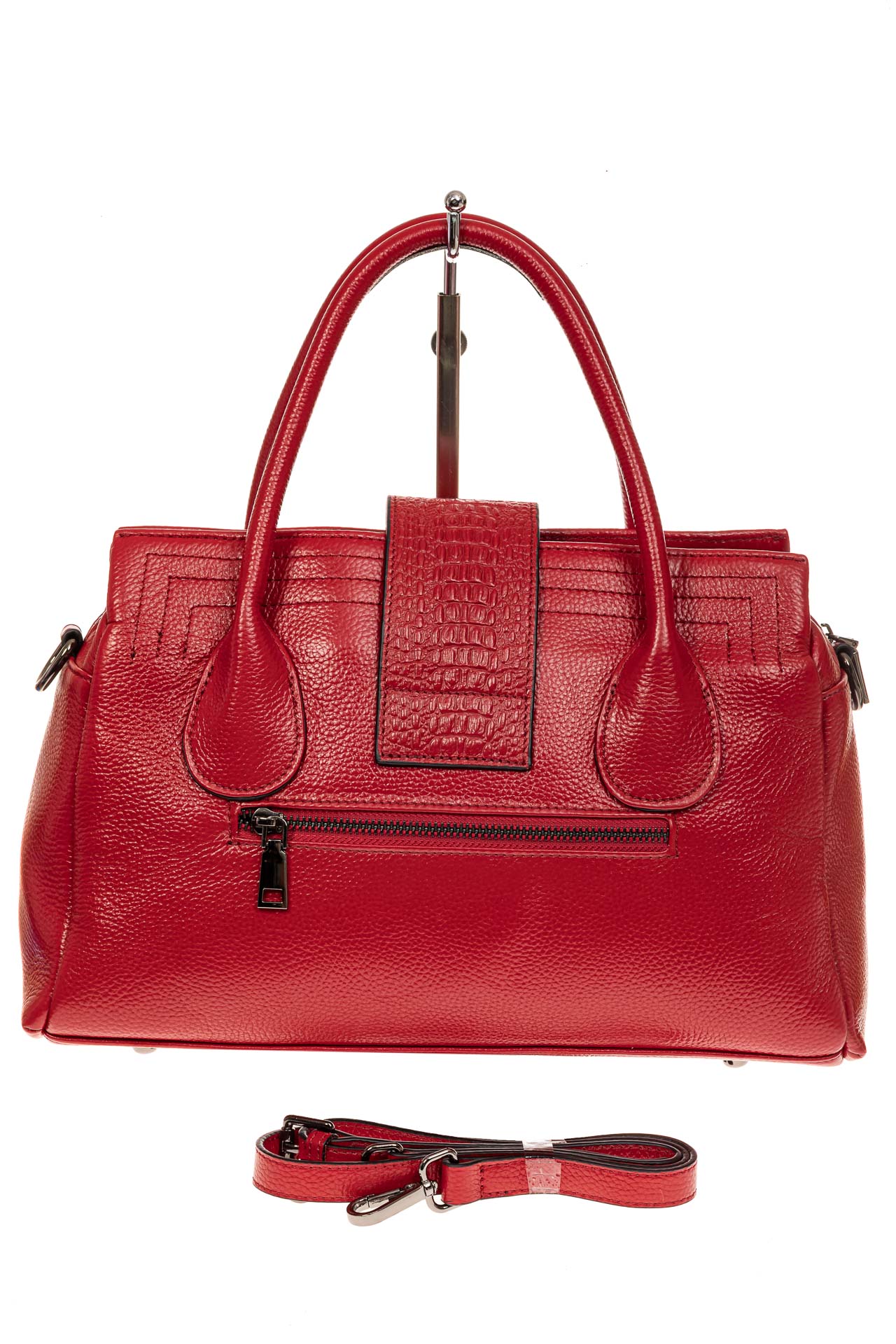 На фото 2 - Женская сумка с гортом из крокодила, цвет красный