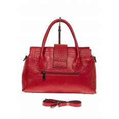 На фото 2 - Женская сумка с гортом из крокодила, цвет красный