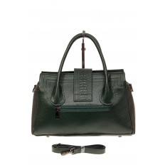 На фото 2 - Женская сумка с гортом из крокодила, цвет зеленый