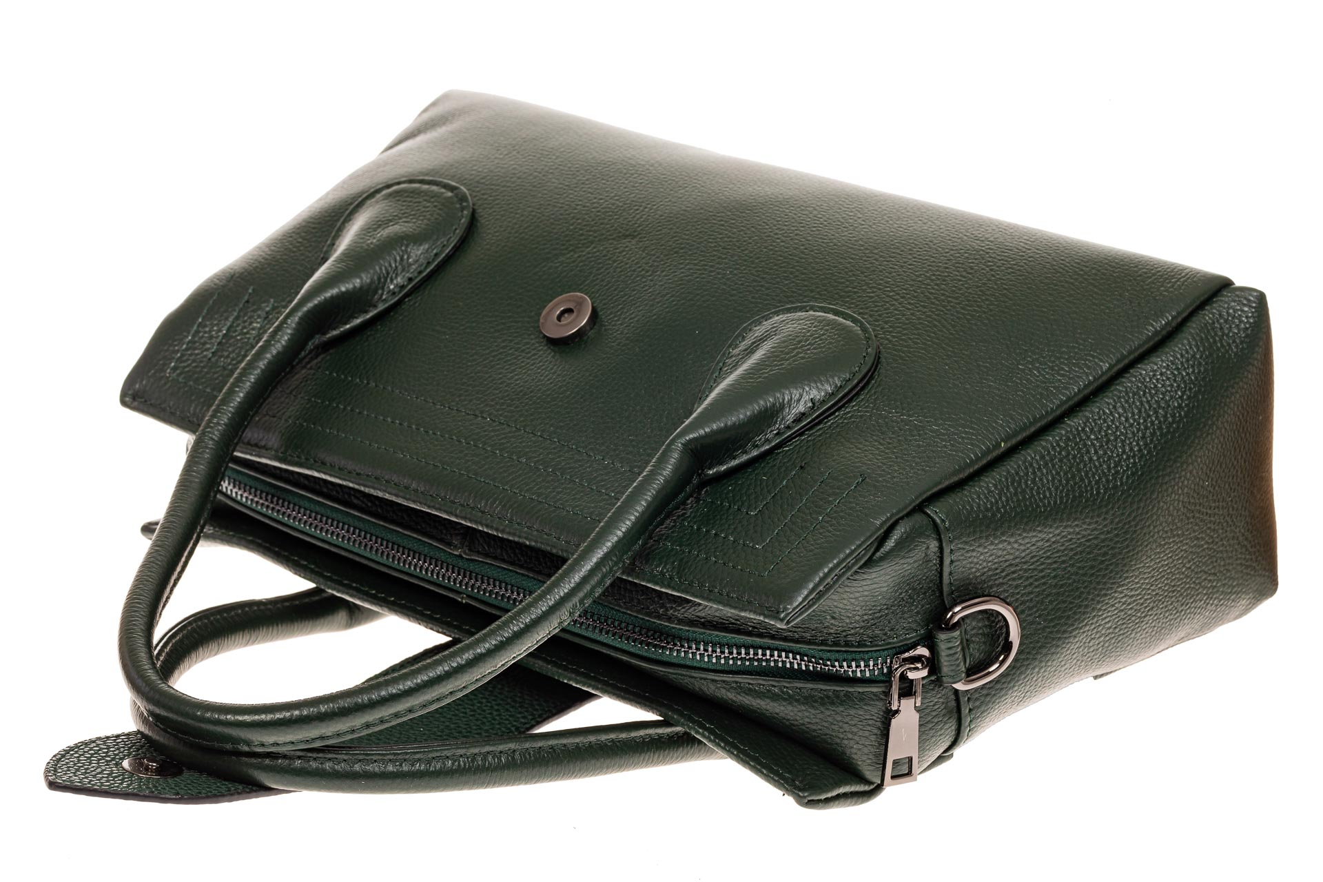 На фото 3 - Женская сумка с гортом из крокодила, цвет зеленый