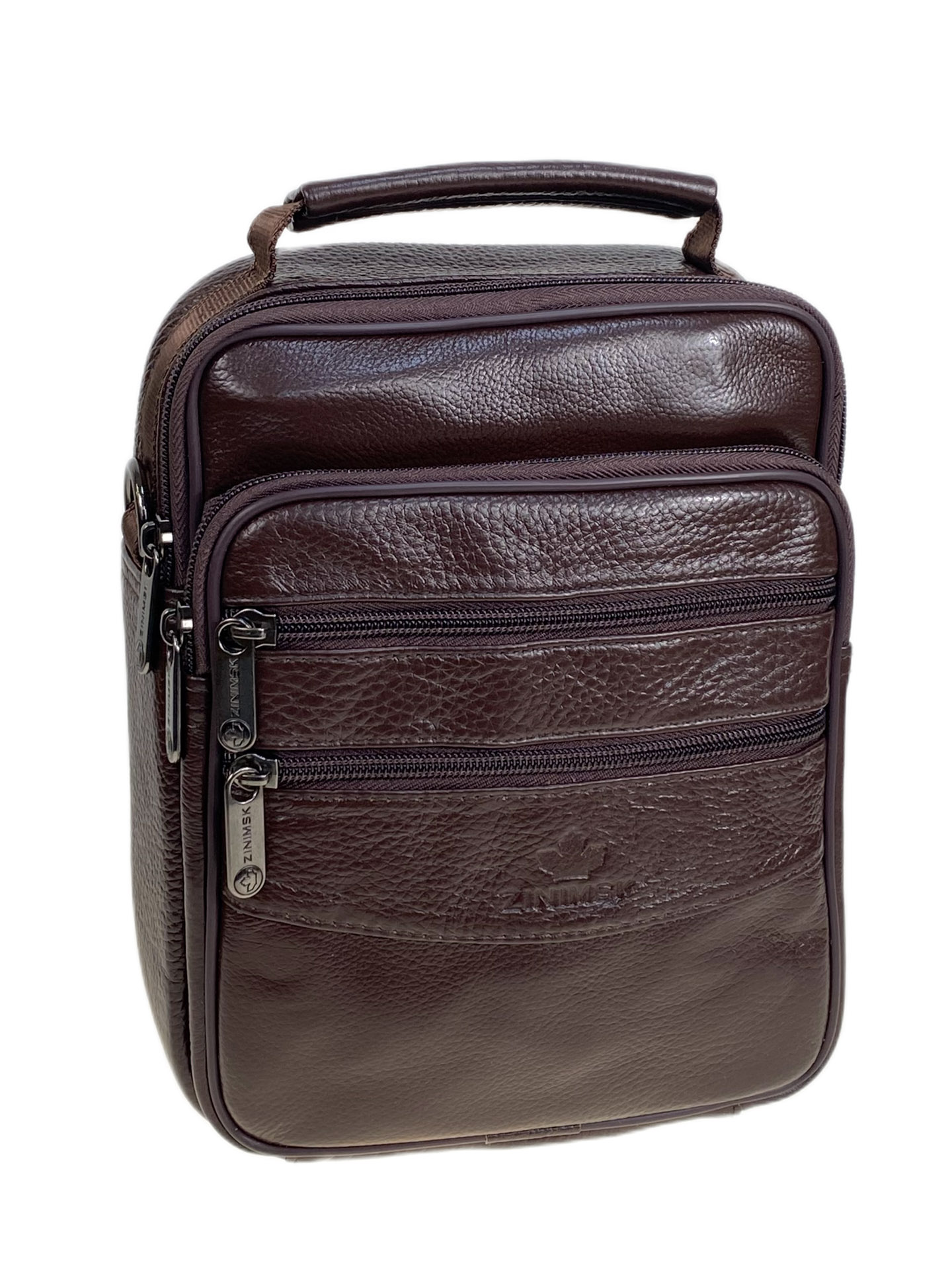 На фото 1 - Сумка мужская из натуральной кожи, цвет коричневый