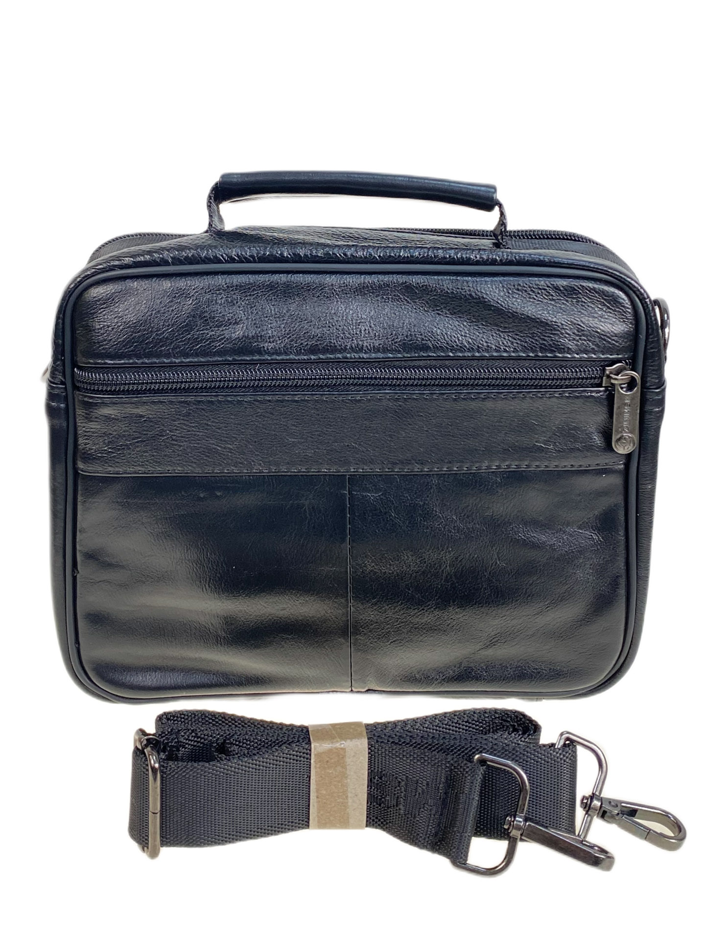 На фото 2 - Сумка мужская из натуральной кожи, цвет черный