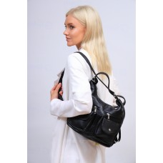 На фото 1 -  Женская сумка хобо из искусственной кожи, цвет черный