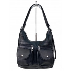 На фото 2 -  Женская сумка хобо из искусственной кожи, цвет черный