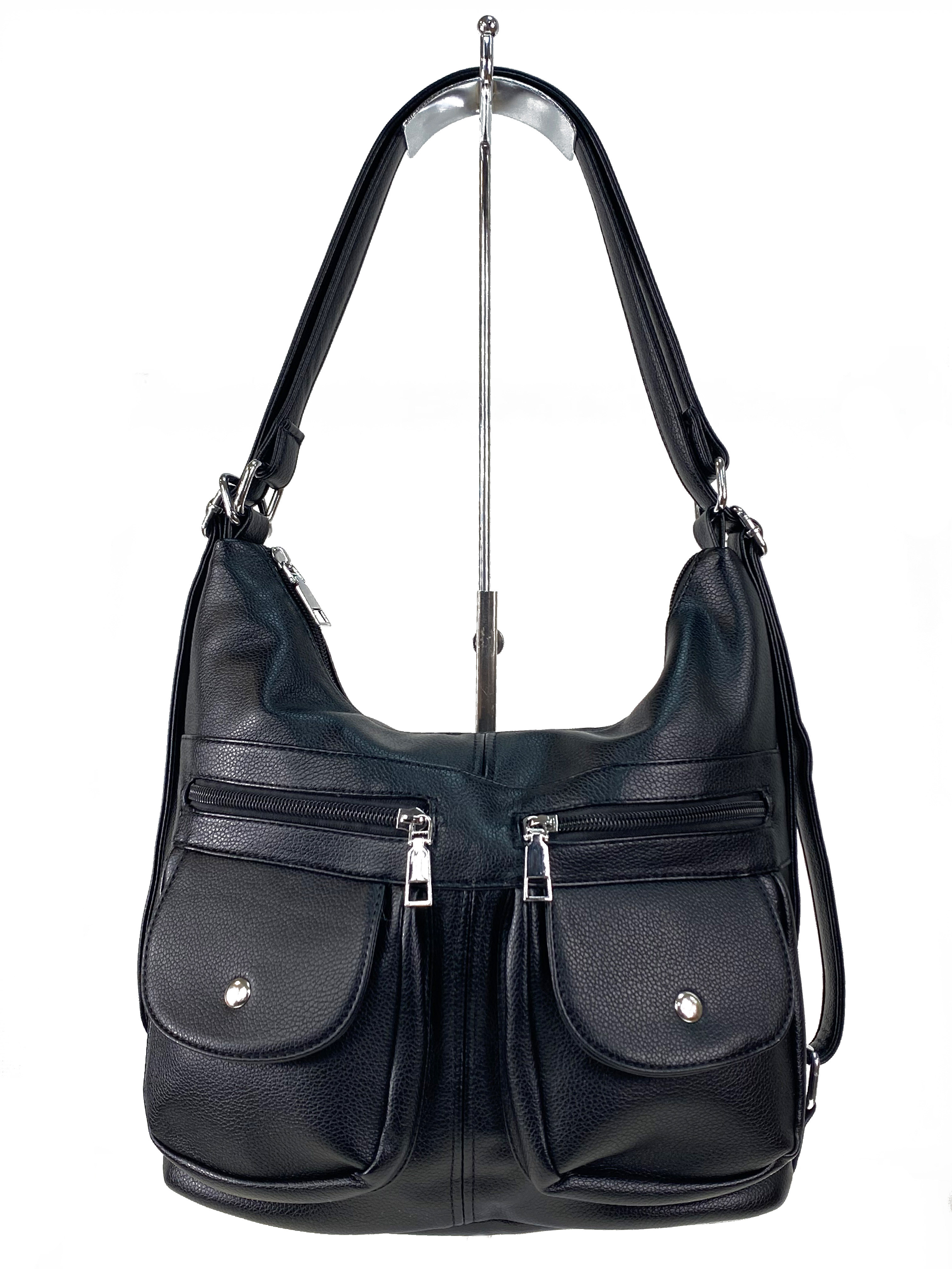 На фото 2 -  Женская сумка хобо из искусственной кожи, цвет черный