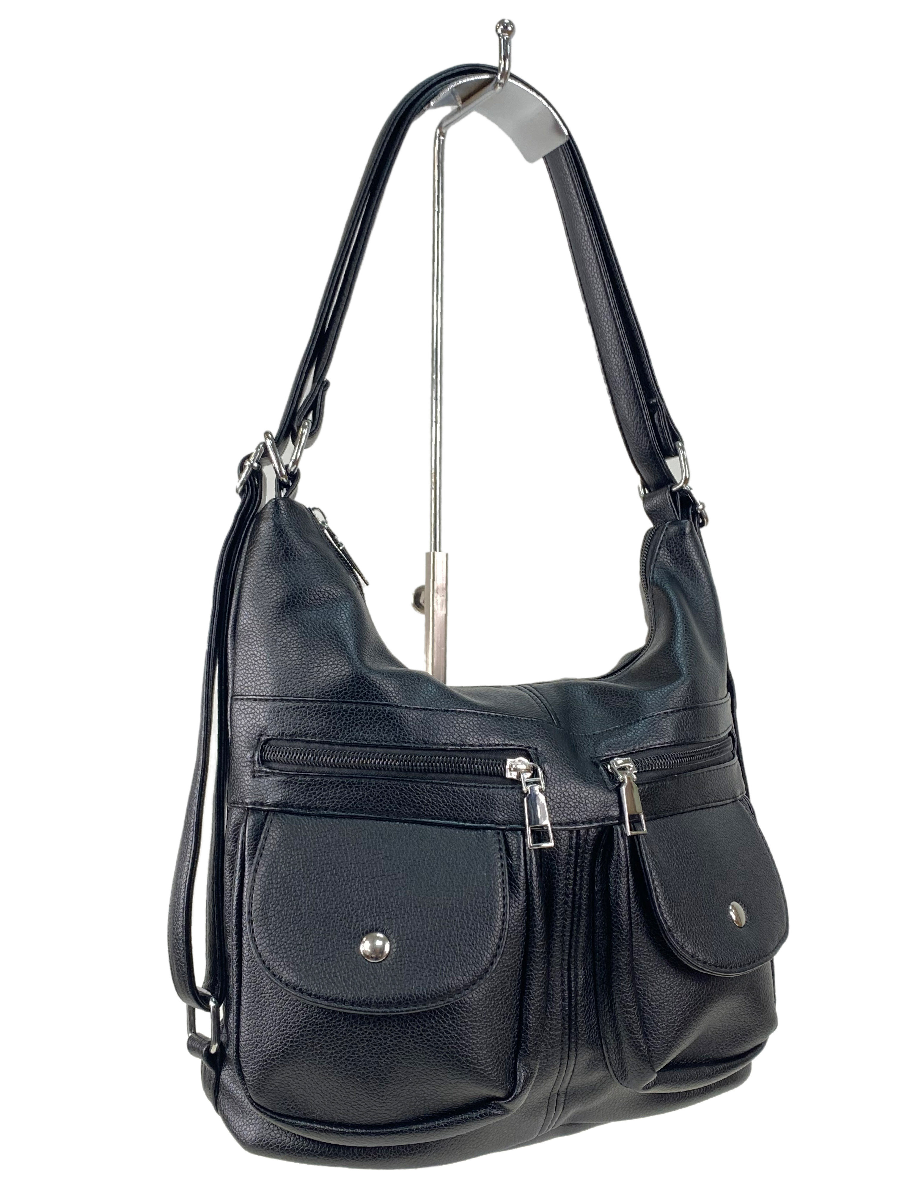 На фото 3 -  Женская сумка хобо из искусственной кожи, цвет черный