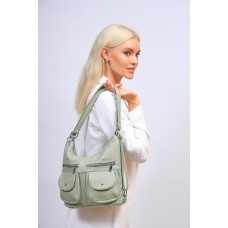 На фото 1 - Женская сумка хобо из искусственной кожи, цвет зеленый