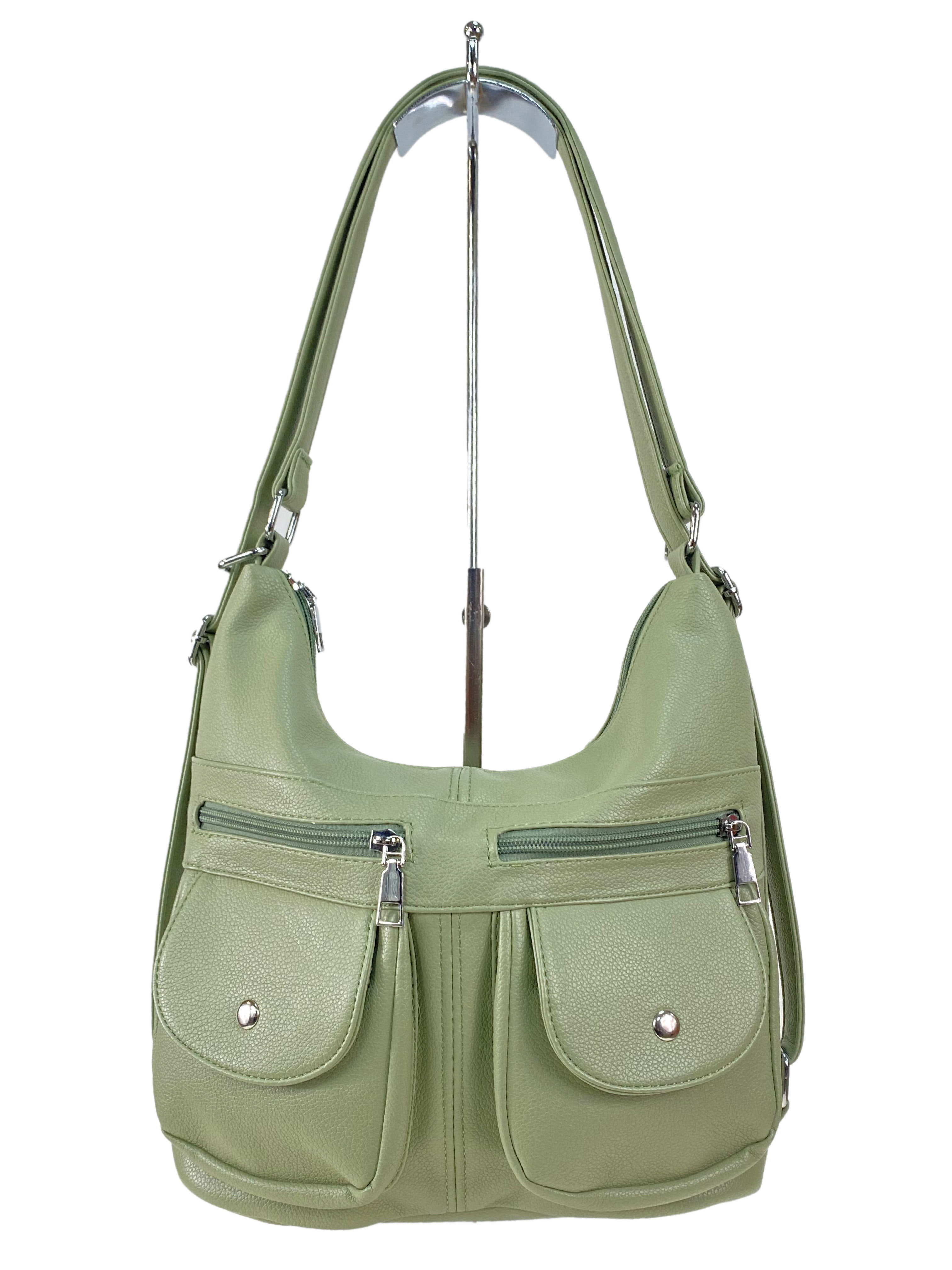 На фото 2 - Женская сумка хобо из искусственной кожи, цвет зеленый