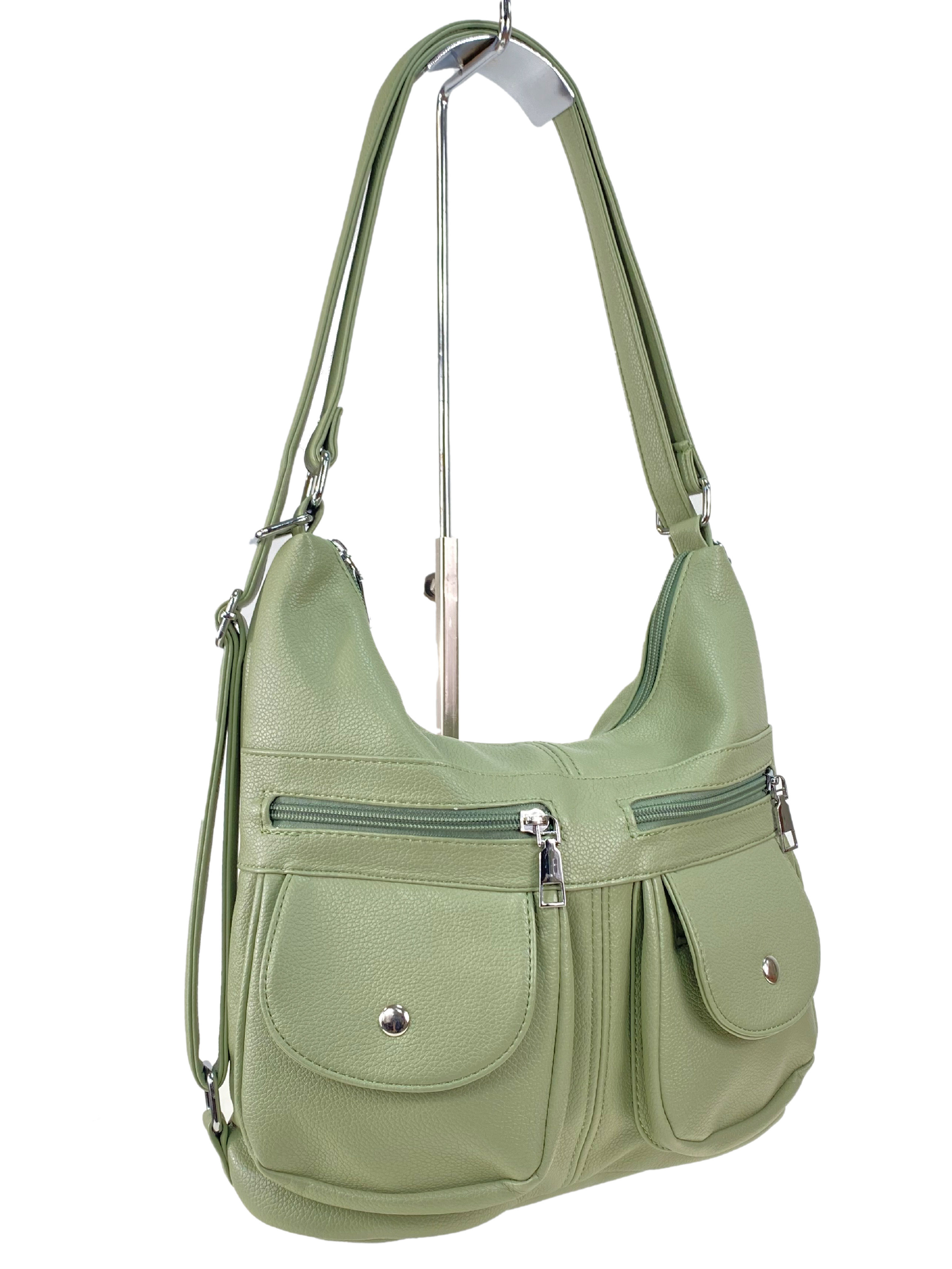 На фото 3 - Женская сумка хобо из искусственной кожи, цвет зеленый